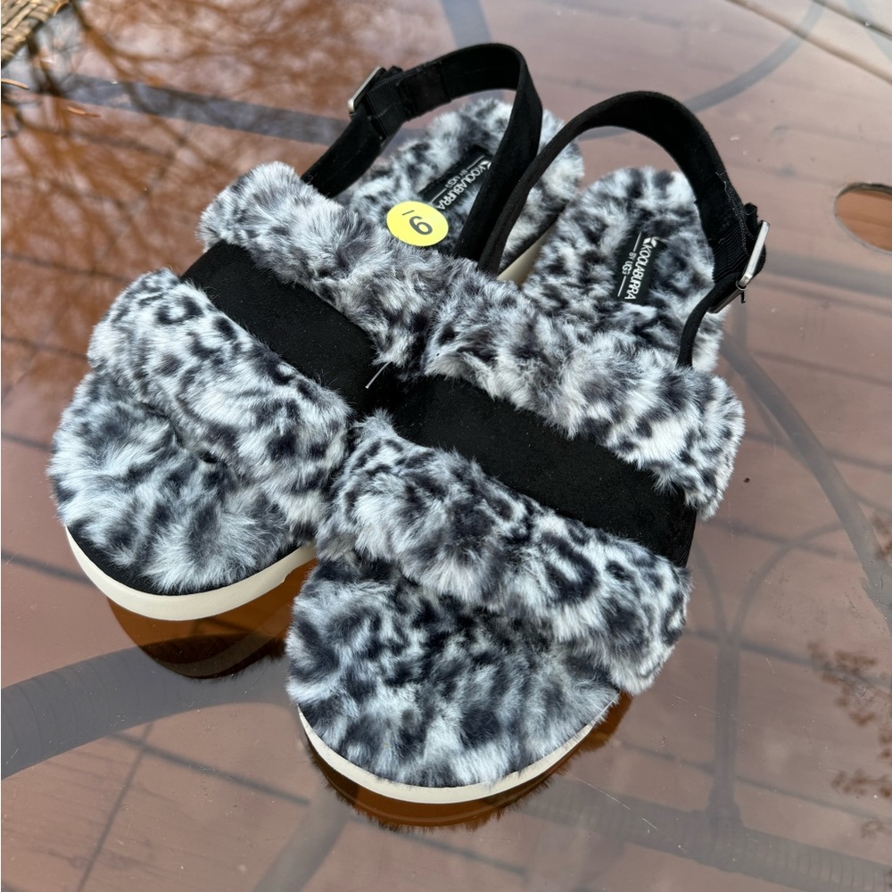 Koolaburra By UGG Fuzzed Out Cheetah Womens Size 9 Black White Slide Sandals